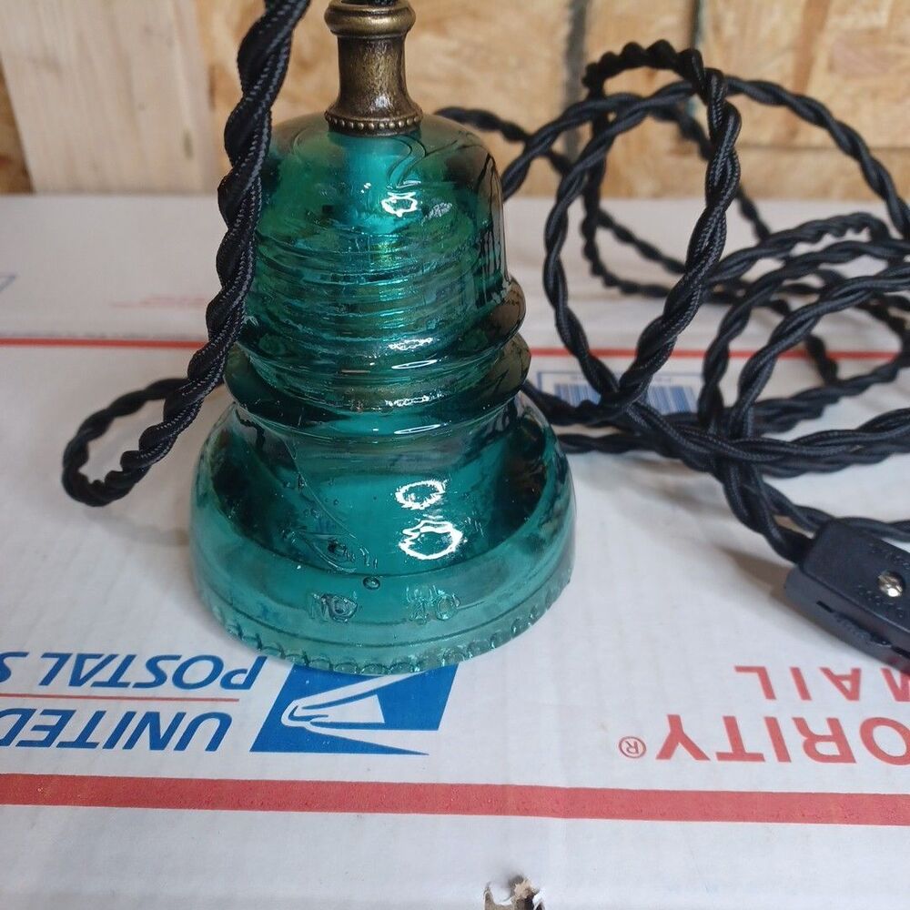 Glass Insulator Hanging Pendant Light with Wall Plug and Dimmable light Railroad - Picture 3 of 8